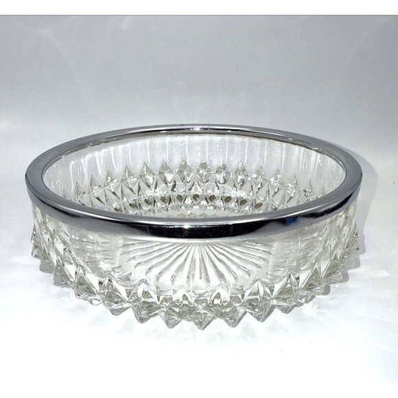 Vintage Celtic cut Crystal Bowl Silver Plated Rim Made in England Heavy - Picture 4 of 12